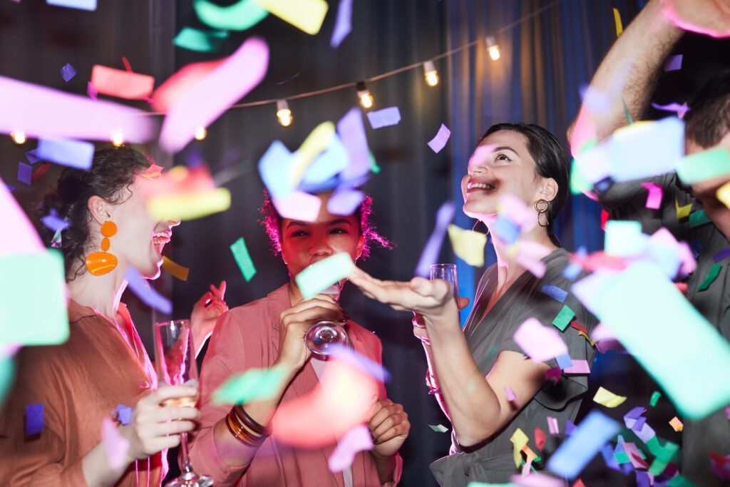Confetti effect across a live celebration space